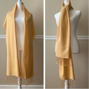 Portolano Cashmere Silk Yellow Scarf Wrap with Fringe 80” x 22”